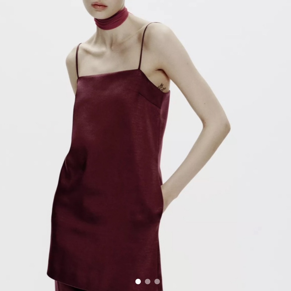 Zara heavy satin Mini Slip Dress - Deep Burgundy NWT